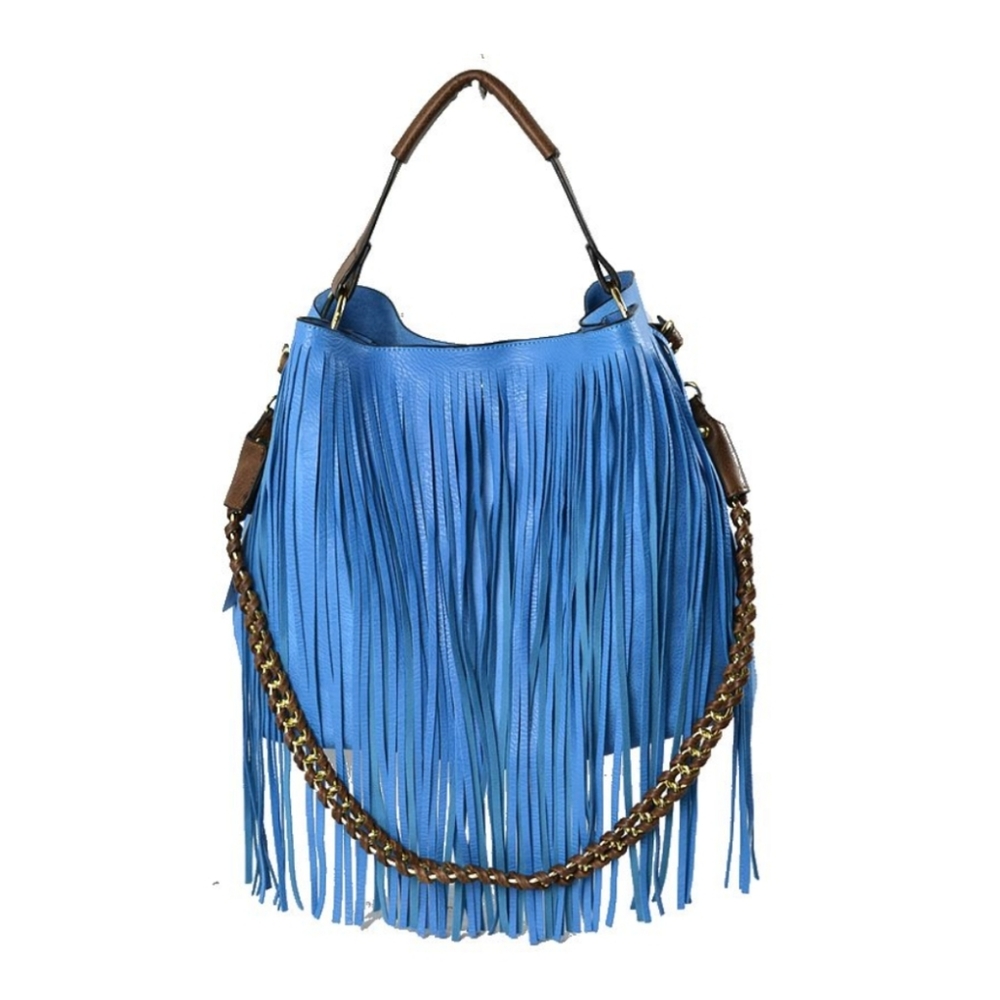 Blue fringed bag